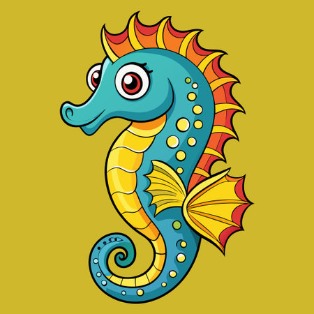 Cartoon seahorse on a yellow background. Vector illustration.のイラスト素材