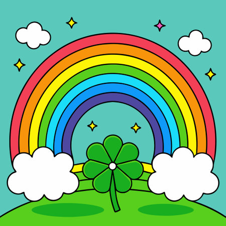 Rainbow with clover and clover. St. Patrick's Day vector illustration.のイラスト素材