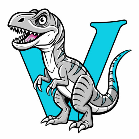 Letter V with Dinosaur. Vector Illustration of a Cartoon Dinosaur.のイラスト素材