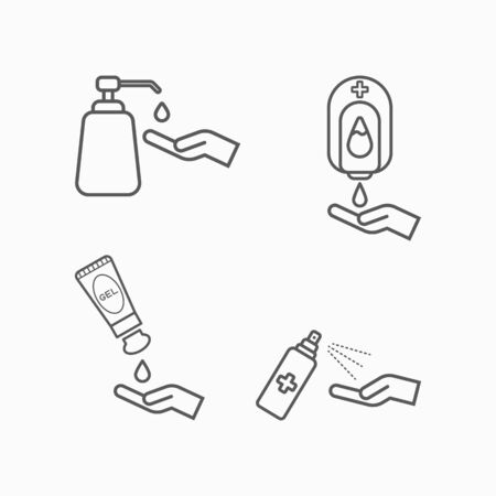 alcohol gel, hand wash gel, gel tube, pump hand wash , alcohol machine, hand sanitizer, pump bottle, spray , alcohol spray, alcohol set iconのイラスト素材