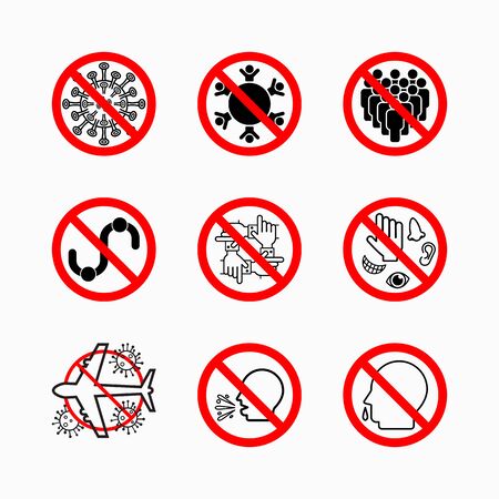 set of prohibit virus icon, coronavirus safety measures and precautions, how to protect yourself and othersのイラスト素材