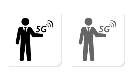5G Connection Black and White Square Icon - Illustrazioneのイラスト素材
