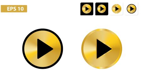 Play icon flat, eps 10 button isolated, gold rounded and square.のイラスト素材