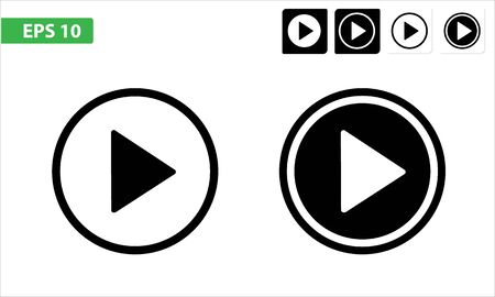 Play icon flat, eps 10 button isolated, white or black rounded and square.のイラスト素材