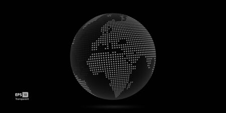 Dotted 3D Vector Globes with World Maps colored. Planet Earth Collection with Continentsのイラスト素材