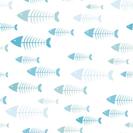 Fish background, skeleton fish, seamless pattern, sea color. Abstract vector illustrationのイラスト素材