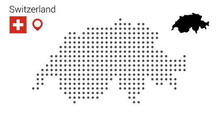 Switzerland map dotted on white background with flag and pin.のイラスト素材