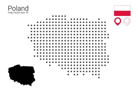 Map of Poland, vector drawing, dotted with flag and map marker. Illustration for design, web, infografrica, print, isolated on a removable white background. eps 10 versionのイラスト素材