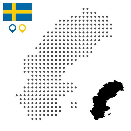Map of Sweden dotted with flag and map marker. Vector illustration. Web design, wallpaper, flyers, footage, posters, brochure, banners.のイラスト素材