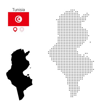 Tunisia map vector dotted, with flag and pin.のイラスト素材