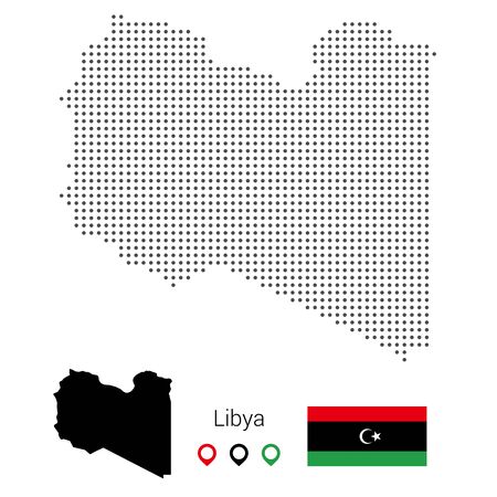Libya map vector dotted, with flag and pin. Vector Illustrationのイラスト素材