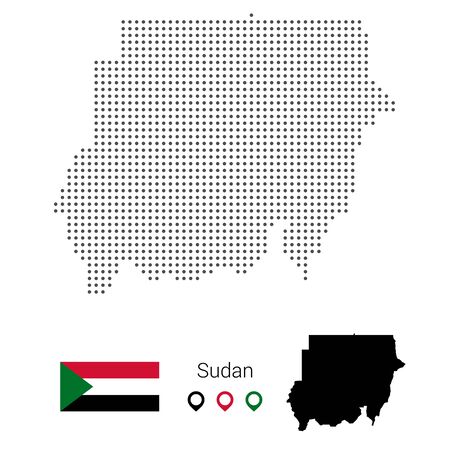 Sudan map vector dotted, with flag and pin. Vector Illustrationのイラスト素材