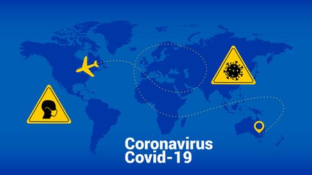 Coronavirus vector world map. Corona virus symbol. Education pictogram. illustration microbe. Covid-19 sign. ncov-19 bacteria. Virus infection.のイラスト素材