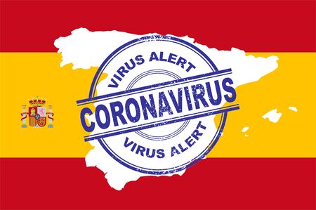 Coronavirus. Covid-19 alert in Spain. vector illustration with Spain flag background and map of spain. Spain map silhouetteのイラスト素材