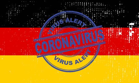 Coronavirus alert stamp. Covid-19 alert in Germany. Vector illustration with USA flag background.のイラスト素材