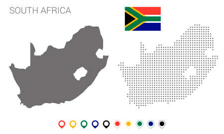 Map of south africa silhouette, south africa map dotted, Flag of south africa, Vector illustration flatのイラスト素材