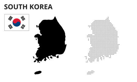 Map of south korea vector silhouette. South korea map dotted. South korea flagのイラスト素材