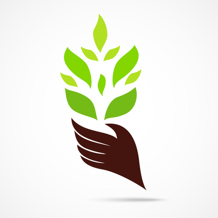 Ecological symbols and signs with human handのイラスト素材