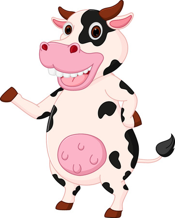 Cute cow cartoon waving handのイラスト素材