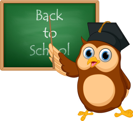 Owl cartoon with chalkboardのイラスト素材