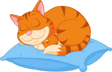 Cat cartoon sleeping on a pillowのイラスト素材