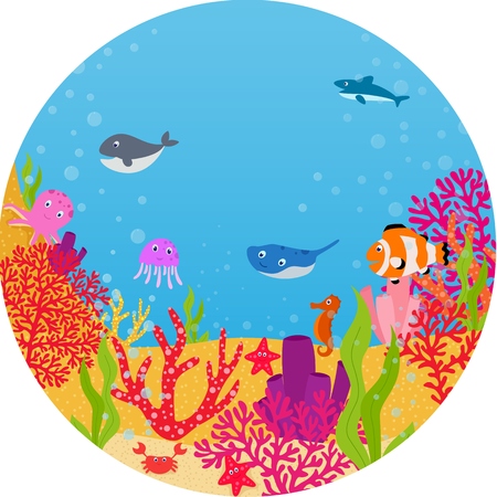 Underwater world animal cartoonのイラスト素材