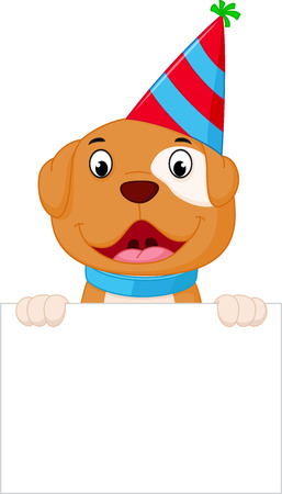 Happy dog cartoon holding blank signのイラスト素材