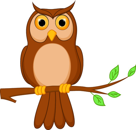 Owl cartoon standing on treeのイラスト素材