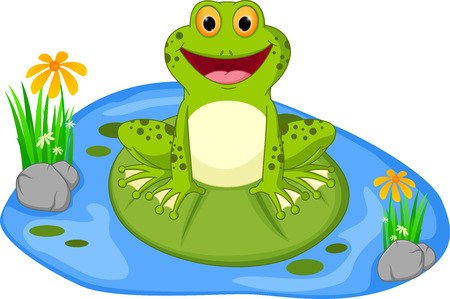 Happy frog cartoon sitting on a leafのイラスト素材