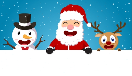 Christmas Santa Claus reindeer, and snowmen backgroundのイラスト素材