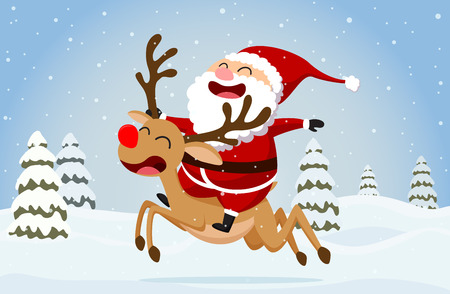 Christmas Santa Claus reindeer, and snowmen backgroundのイラスト素材