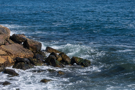 waves crashing on the shore, wavy sea, seagulls,