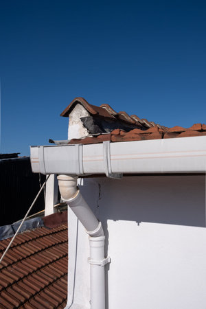 rain gutter on the roof, plastic drainage system,