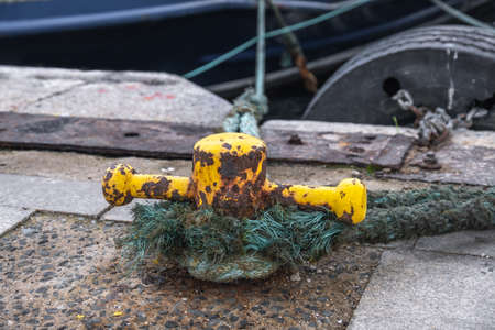 bollard and rope on the pier, makefastの写真素材