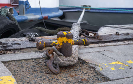 bollard and rope on the pier, makefastの写真素材