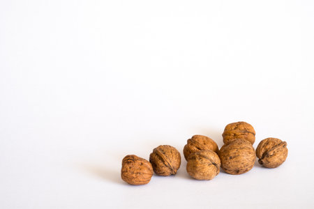 Walnuts isolated on white backgroundの写真素材