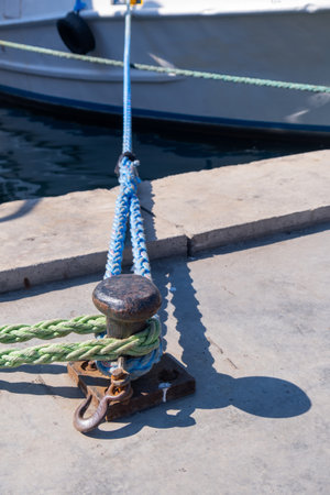 bollard and rope on the pier, makefastの写真素材