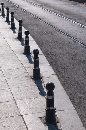 Anti parking bollard on the sidewalkの写真素材
