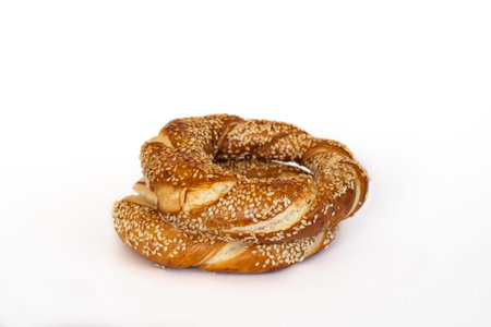 turkish simit bread, sesame bagel, adana, on a white background,