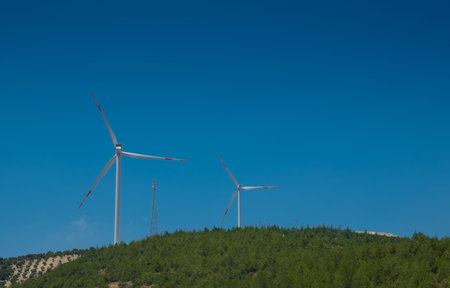 wind turbines on the hill, environmentally friendly power plant,