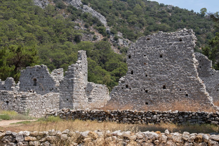 Ruins of the ancient city of Olympos on the Mediterranean coast. Antalya, Turkey.