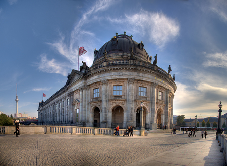 Walking people on the bridge in front of Bode Museum Berlinのeditorial素材