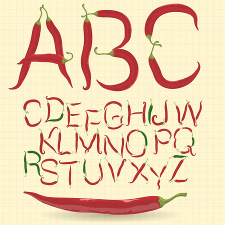 Red and green hot chilly pepper alphabet.のイラスト素材