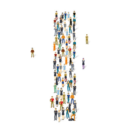 Crowded people alphabet capitals set. Letter I.のイラスト素材