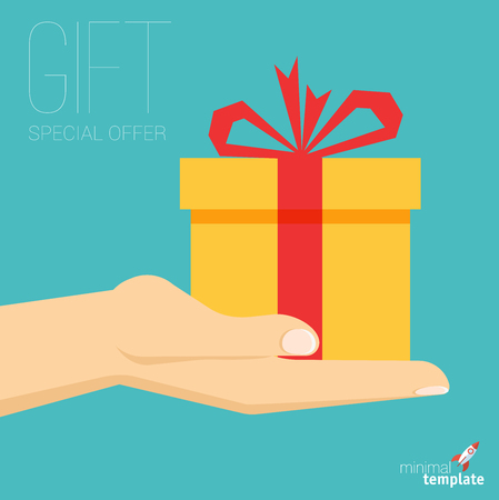 Flat design vector hand with gift box icon for application interface, presentation and web design. The concept template for special offer, Christmas and New Year, gift option, sale and discount.のイラスト素材