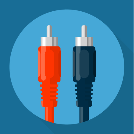 Flat design audio and red and black video RCA connectors long shadow iconのイラスト素材