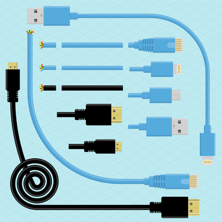 Cables and connectors vector pattern brush design element set.のイラスト素材