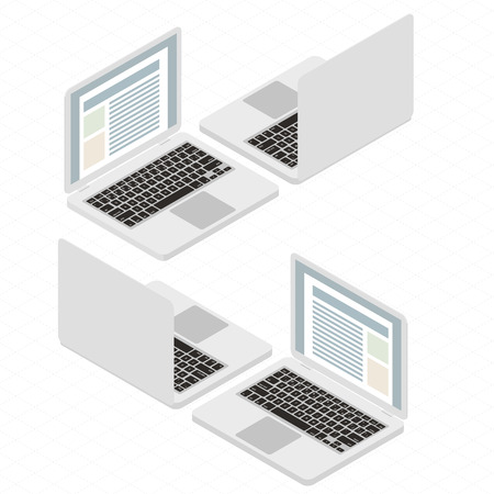 Isometric flat design vector laptop notebook icon set, front and back side view.のイラスト素材