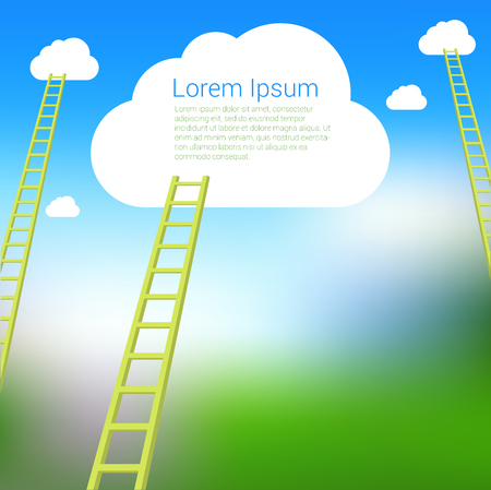 Ladder to the clouds vector template. Vector template for banner, presentation. infographics, brochure cover design. Concept for career, success, competition.のイラスト素材