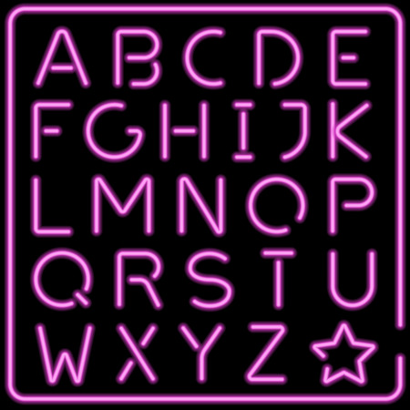 Glowing pink vector neon typeface. Art brush is included. Easy to create new  shapes and letters.のイラスト素材